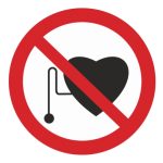 Стікер Забороняється робота (присутність) людей зі стимуляторами серцевої діяльності!