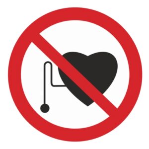 Стикер “Запрещается работа (присутствие) людей со стимуляторами сердечной деятельности!”